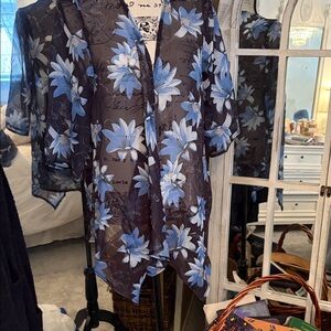 SHEIN Sheer Floral Swim Coverup - Black and Blue